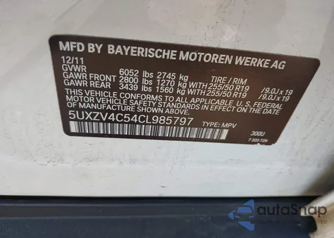 2012 BMW X5 xDrive35I/xDrive35I Premium/xDrive35I Sport Activity z USA, uszkodzony, nr VIN 5UXZV4C54CL985797